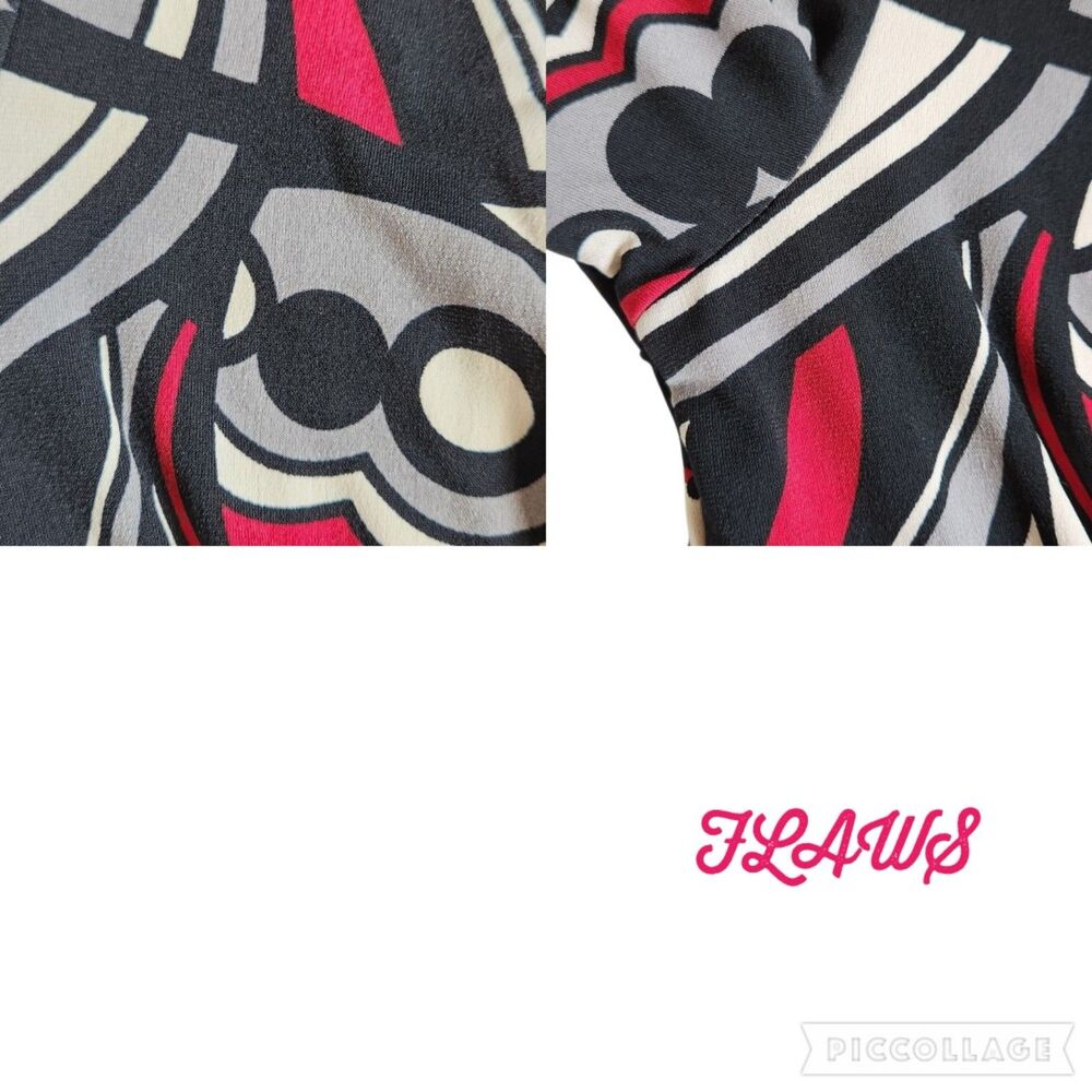 Heart Soul Red Black White Multicolor Swirl Print Faux Wrap 3/4 Sleeve Top Sz M - Picture 8 of 12